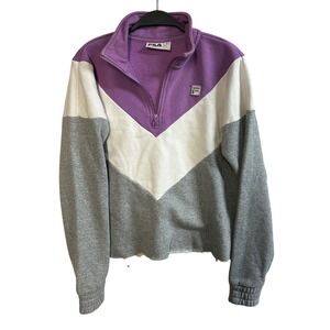 Fila Womens Quarter Zip Colorblock Sweatshirt Purple White Grey Chevron Small